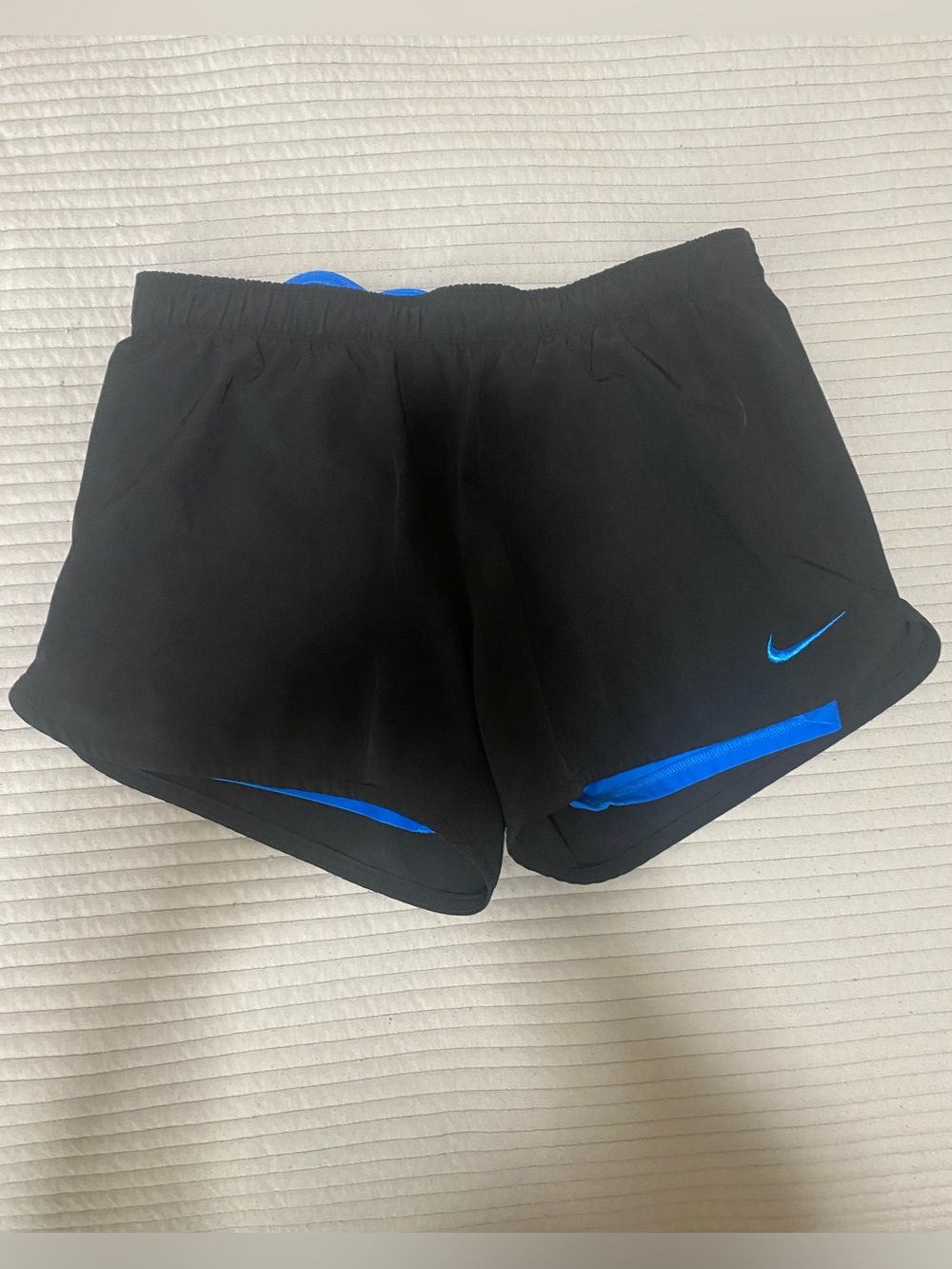 Nike Women's Dri-Fit Black Athletic Shorts with Blue built-in compression liner